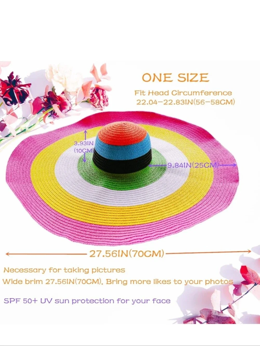 Bright Multicolor Packable Floppy Straw Sun Hat